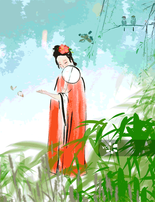 李清照，蝴蝶，团扇图片素材