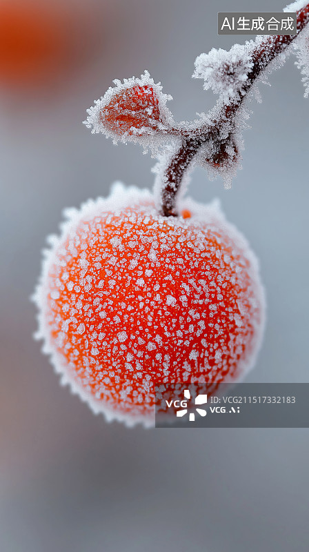 【AI数字艺术】冬天一个结满霜的果子图片素材