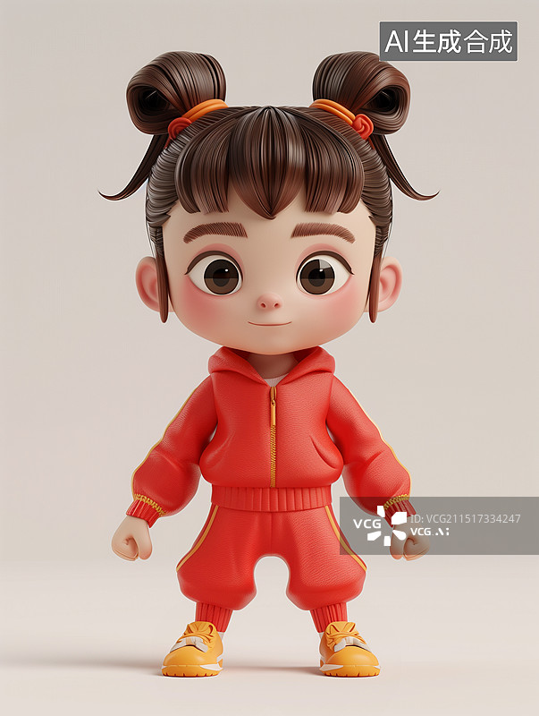 【AI数字艺术】穿中国红运动服饰的卡通女孩图片素材