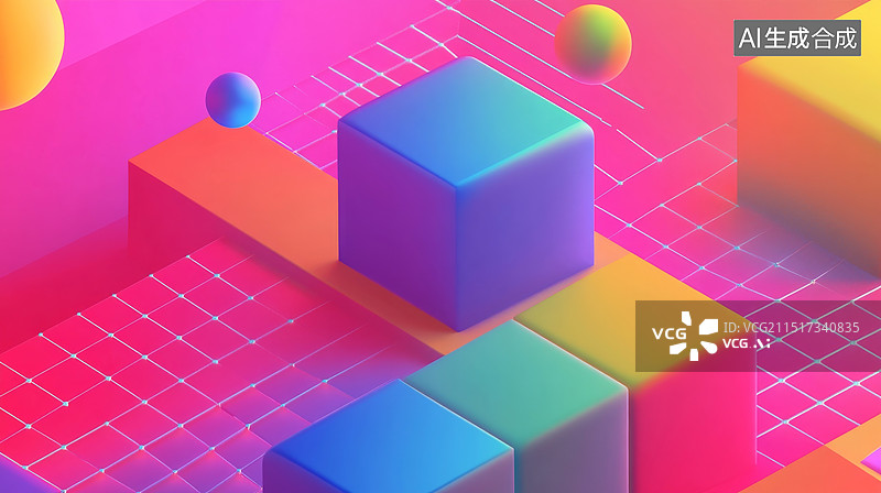【AI数字艺术】3D方块插画背景图图片素材