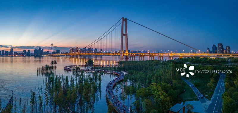 武汉洪山江滩航拍杨泗港长江大桥夜景图片素材