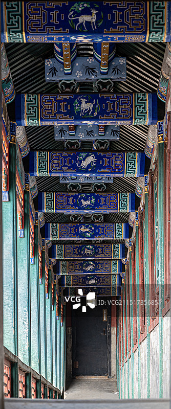 颐和园古代中式建筑回廊部分特写图片素材