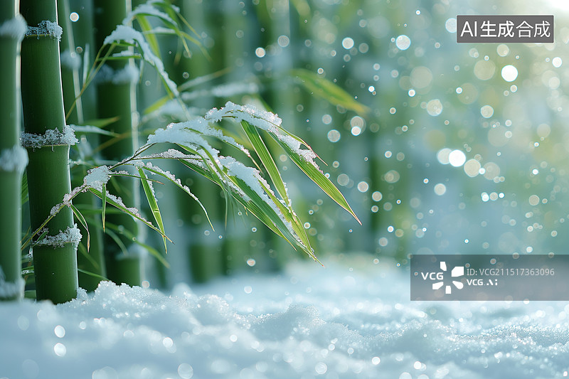 【AI数字艺术】冬季下雪的竹林雪景图片素材