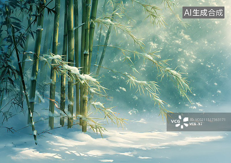 【AI数字艺术】冬季下雪的竹林雪景图片素材