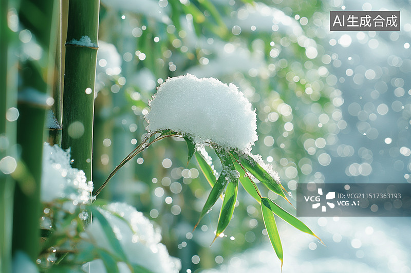 【AI数字艺术】冬季下雪的竹林雪景图片素材
