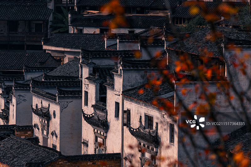 江西上饶李坑婺源篁岭秋天晒秋云海图片素材