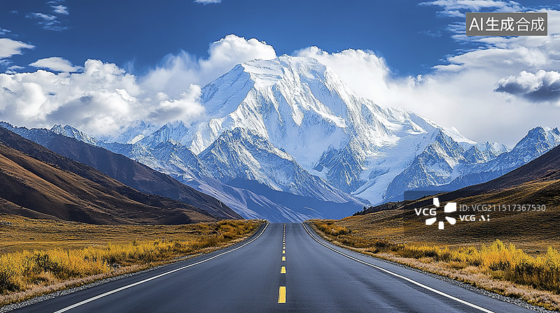 【AI数字艺术】通往雪山搞得公路图片素材