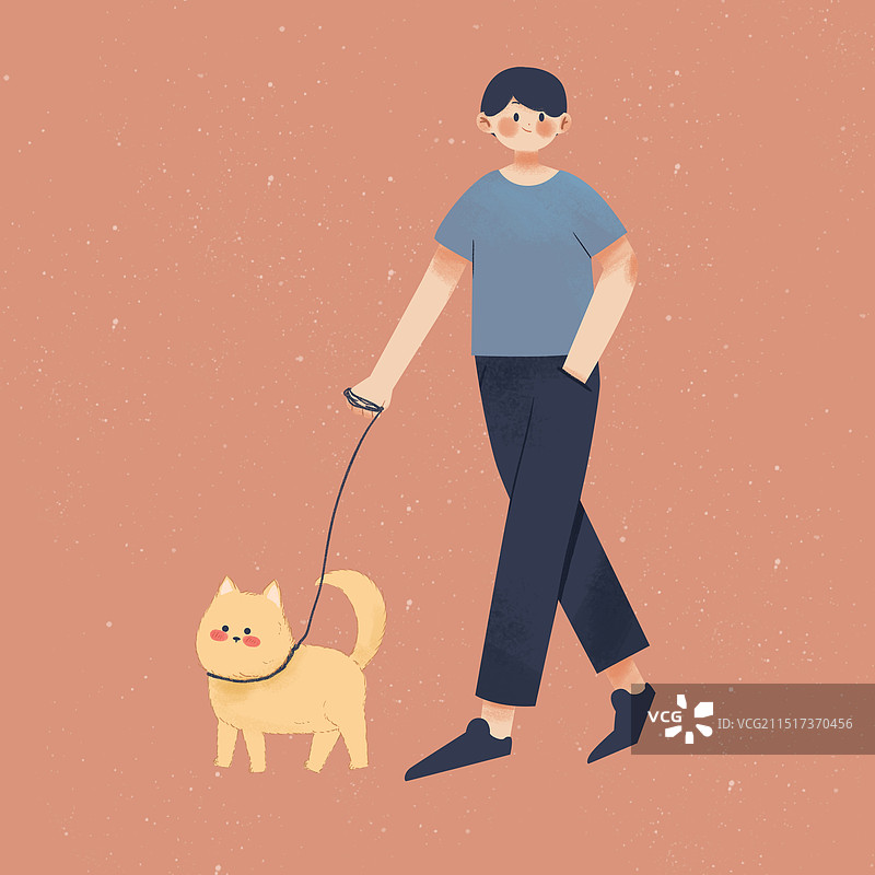 男人遛狗图片素材