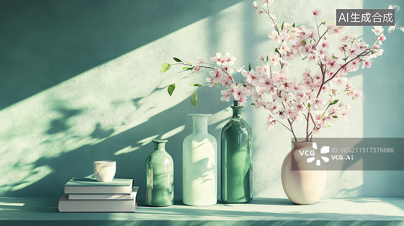 【AI数字艺术】室内空间光影花瓶图片素材