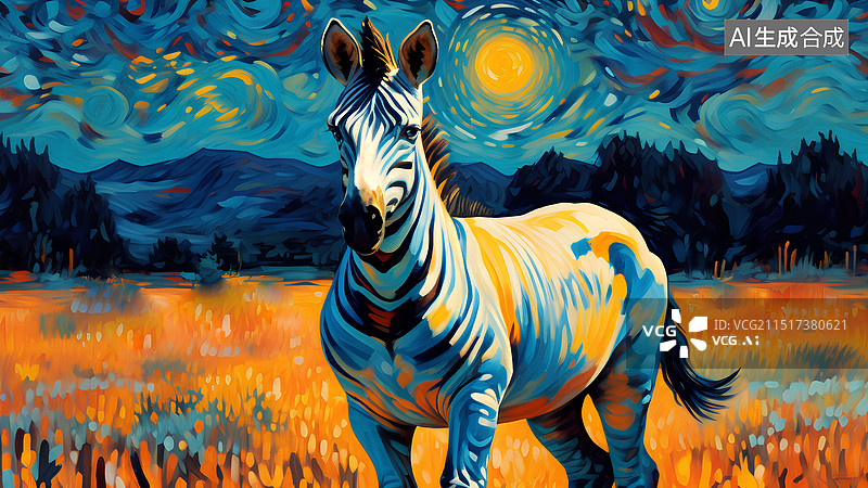 【AI数字艺术】动物手绘插画 斑马站在草地上的特写镜头图片素材