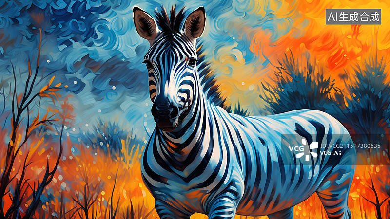 【AI数字艺术】动物手绘插画 斑马站在户外的肖像图片素材