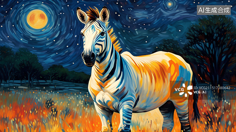 【AI数字艺术】动物手绘插画 斑马站在草地上的肖像图片素材