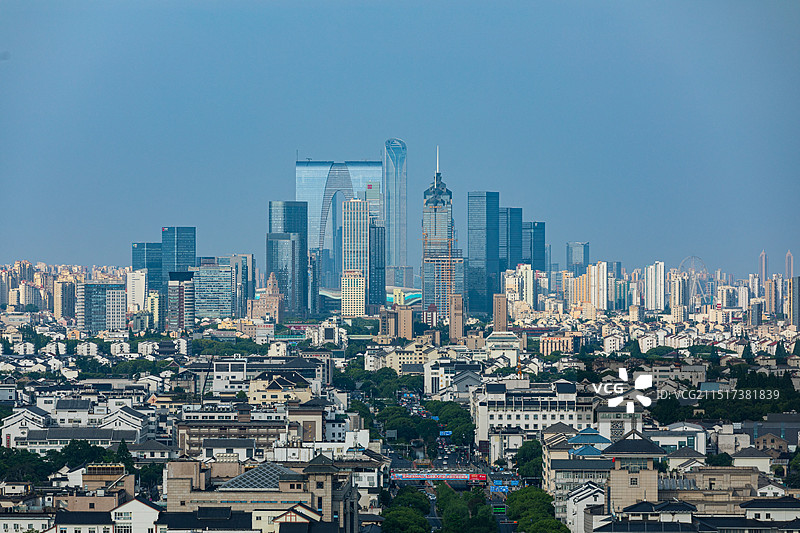 中国苏州 苏州古城全貌与苏州工业园区相得益彰图片素材