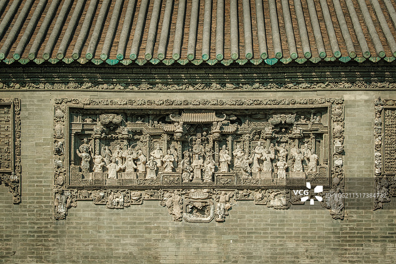 广东民间工艺博物馆——陈家祠堂（陈氏书院）梁山聚义主题精美砖雕图片素材
