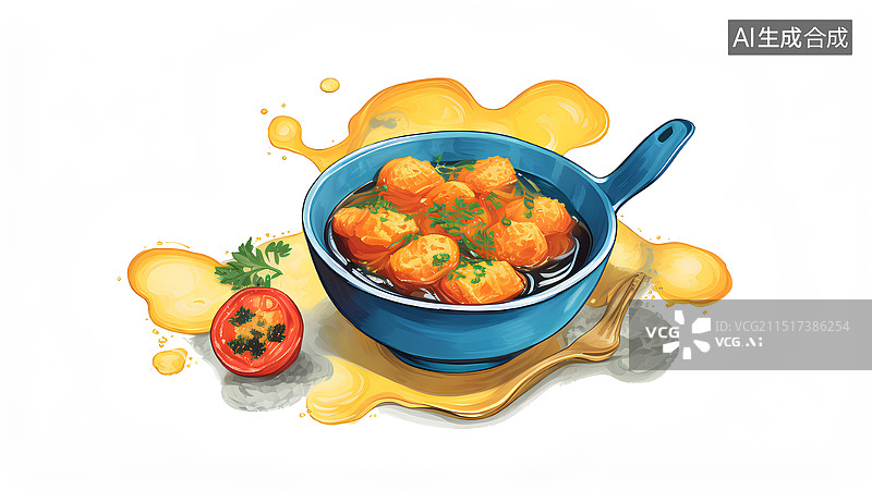 【AI数字艺术】美食插画 狮子头菜肴图片素材
