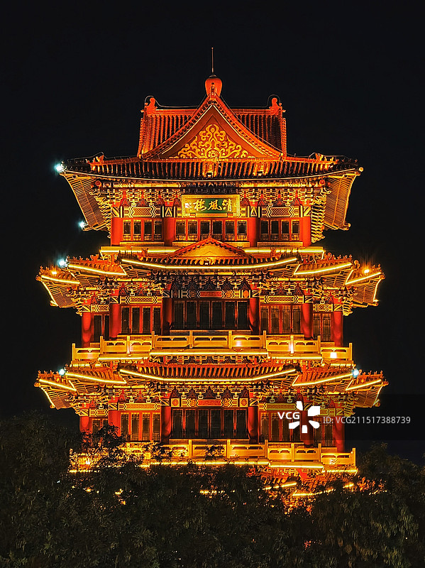 沧州清风楼夜景图片素材