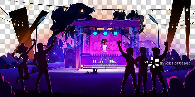夜间公园音乐节舞台人群图片素材