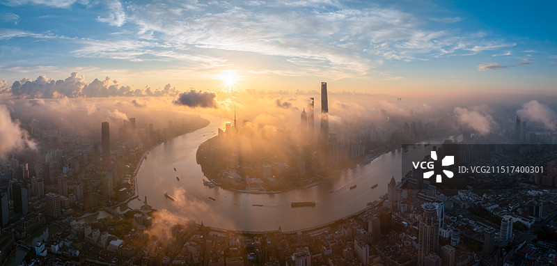 航拍延时上海陆家嘴日出图片素材
