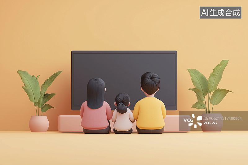 【AI数字艺术】一家人看电视图片素材
