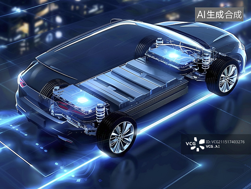 【AI数字艺术】透明新能源电动汽车底盘电池图片素材