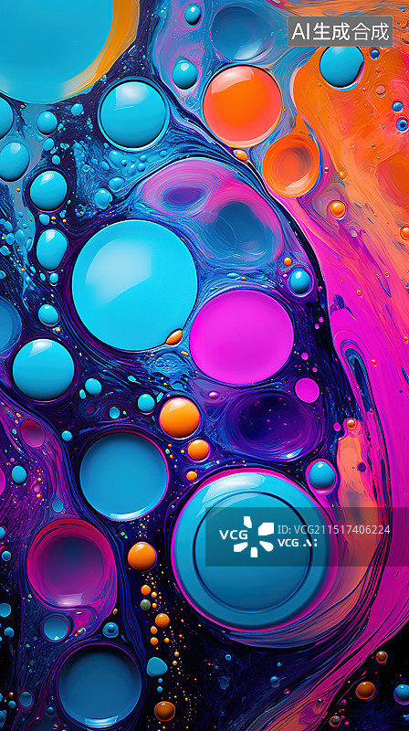 【AI数字艺术】彩色丙烯酸颜料涂料气泡背景图片素材