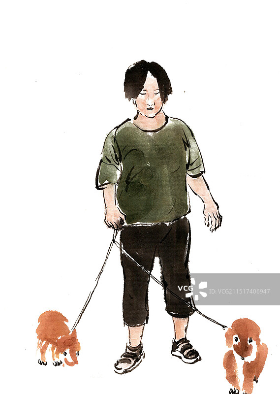 牵小狗的女人图片素材