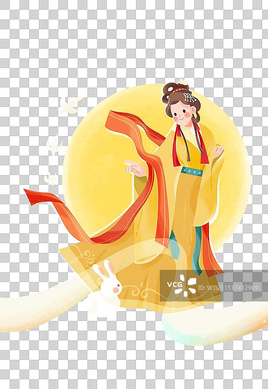 扁平风肌理插画元素中秋嫦娥奔月图片素材
