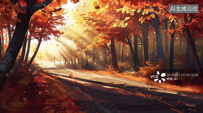 【AI数字艺术】秋天，枫叶林图片素材