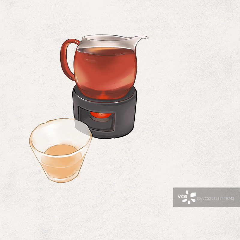 插画小品红茶玻璃杯秋天第一壶茶中秋图片素材