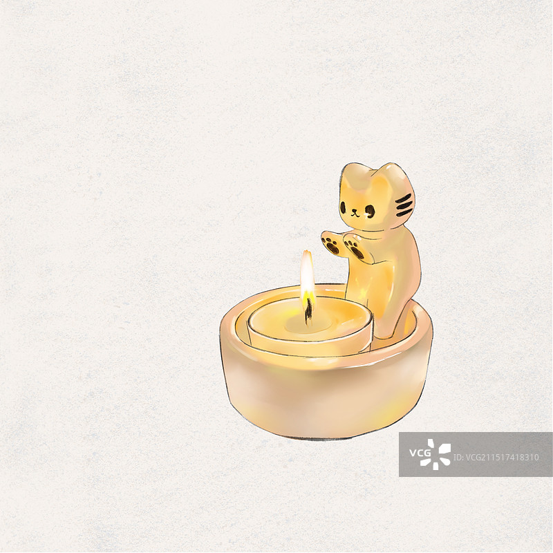 插画暖色系猫咪烛台烛光温暖生日传统节日图片素材