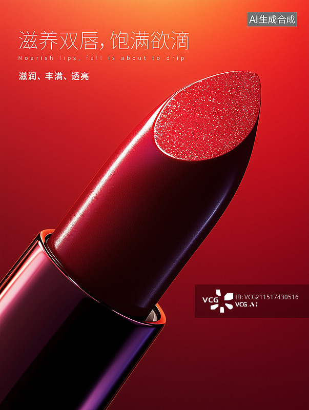 【AI数字艺术】口红奢侈品名贵品 商业创意广告摄影设计，化妆品红色的口红、唇釉摄影，3D口红插画海报模版图片素材