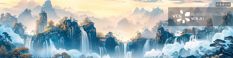 【AI数字艺术】中式山水风景画图片素材