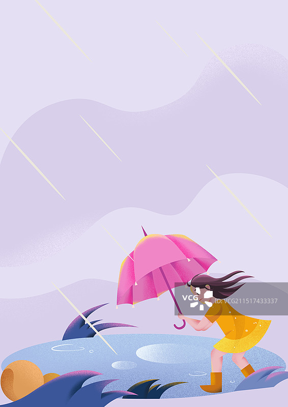 台风下雨天气撑伞的女孩图片素材