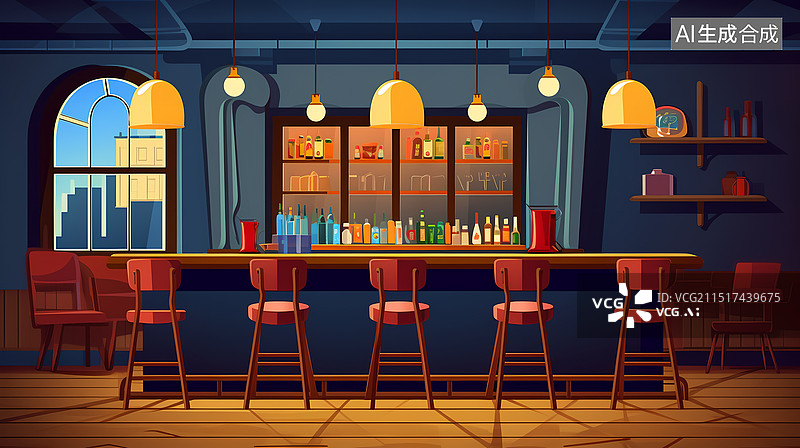 【AI数字艺术】酒吧夜晚的舒适氛围图片素材