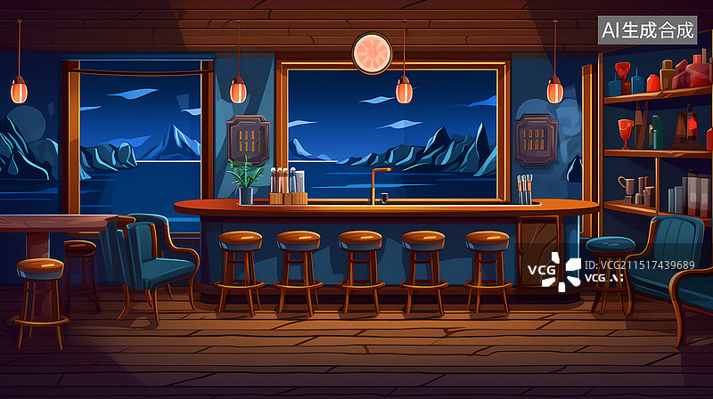 【AI数字艺术】明亮简洁吧台插画图片素材