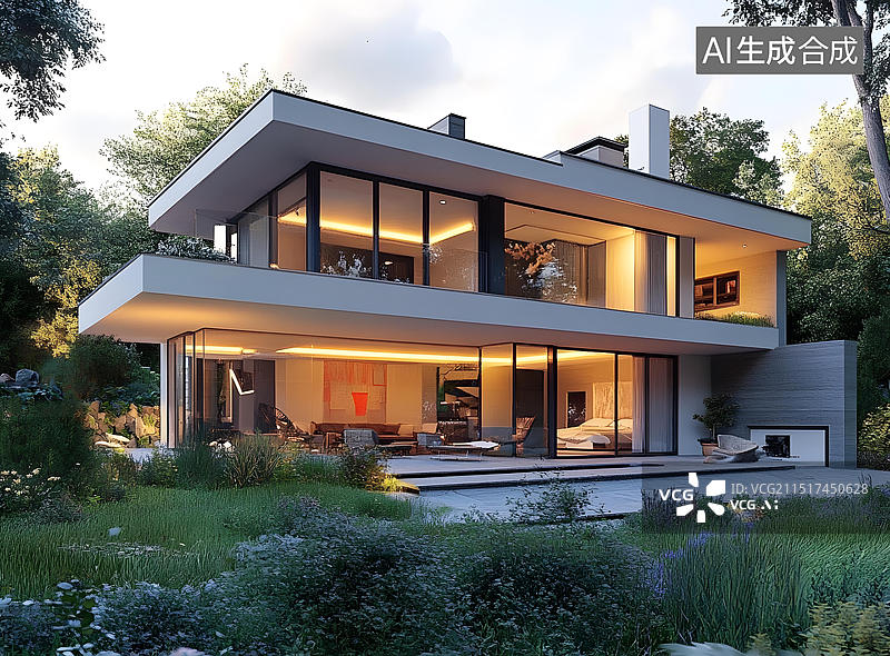 【AI数字艺术】现代简约风格的玻璃幕墙豪宅图片素材
