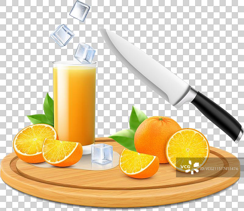装在玻璃杯中的橙汁和半个切片图片素材