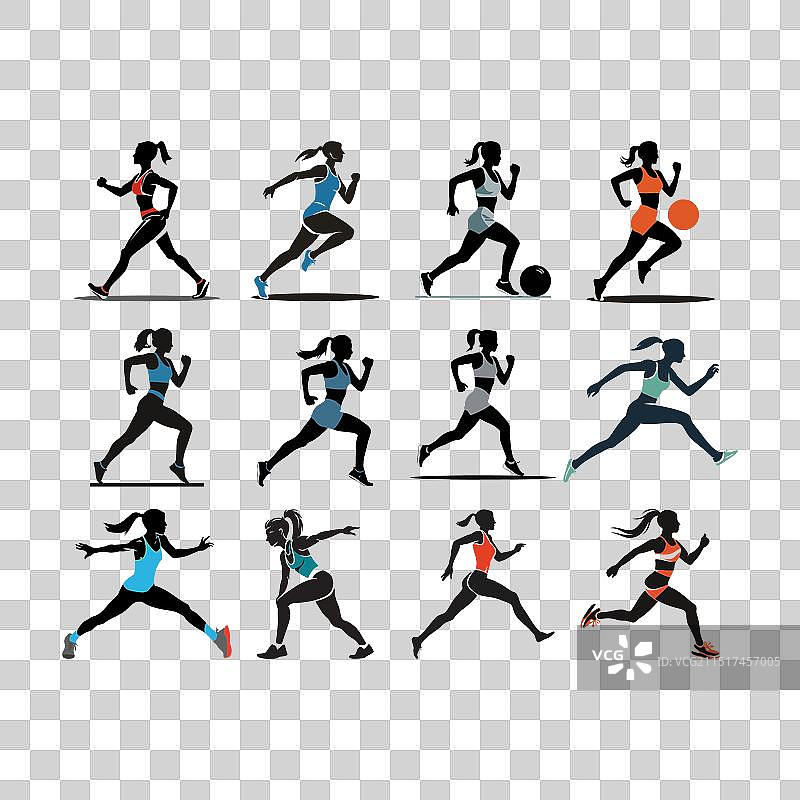 女性健身运动和健身房孤立剪影图片素材