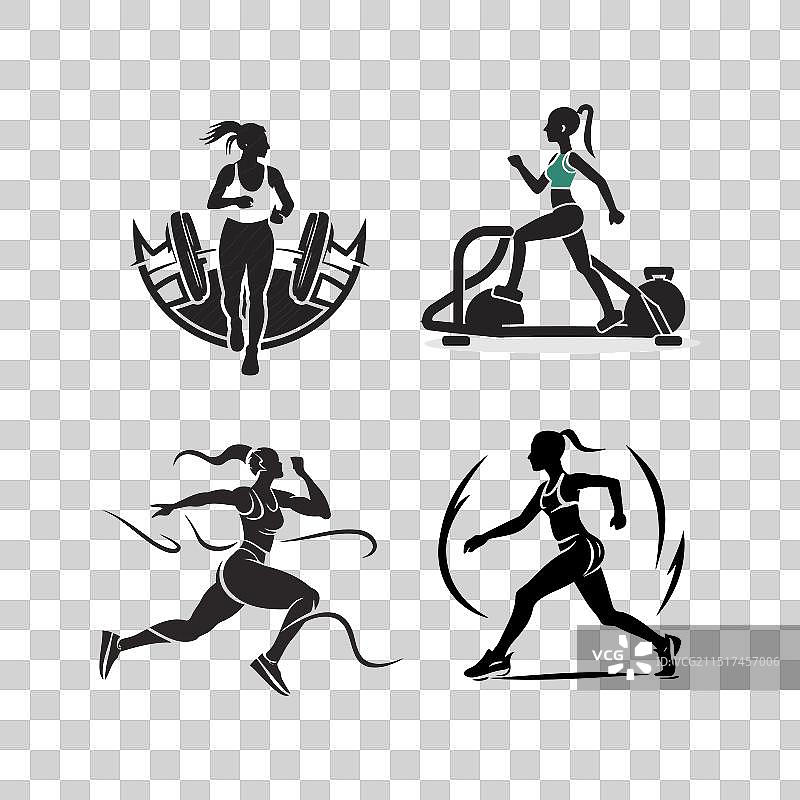 女性健身运动和健身房孤立剪影图片素材