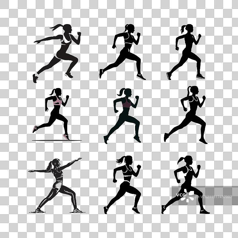 女性健身运动和健身房孤立剪影图片素材