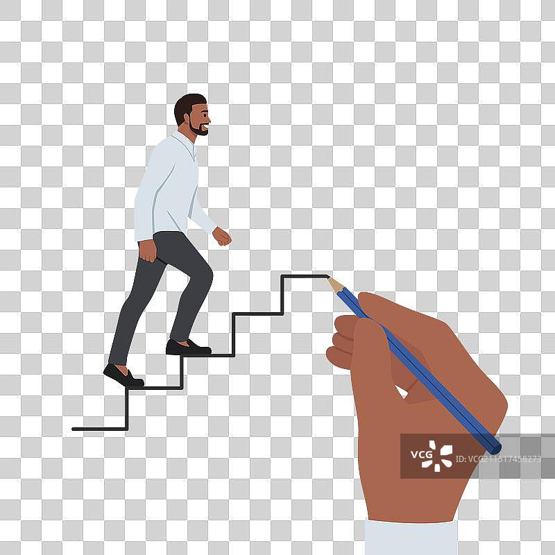 攀登职业阶梯的年轻络腮胡男人图片素材