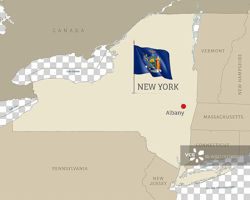 带有旗帜的美国纽约州地图图片素材
