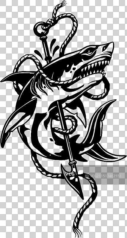 鲨鱼黑色剪影剪贴画图片素材