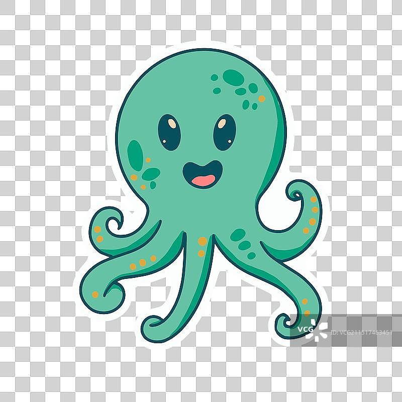 绿色友好的章鱼贴纸图片素材