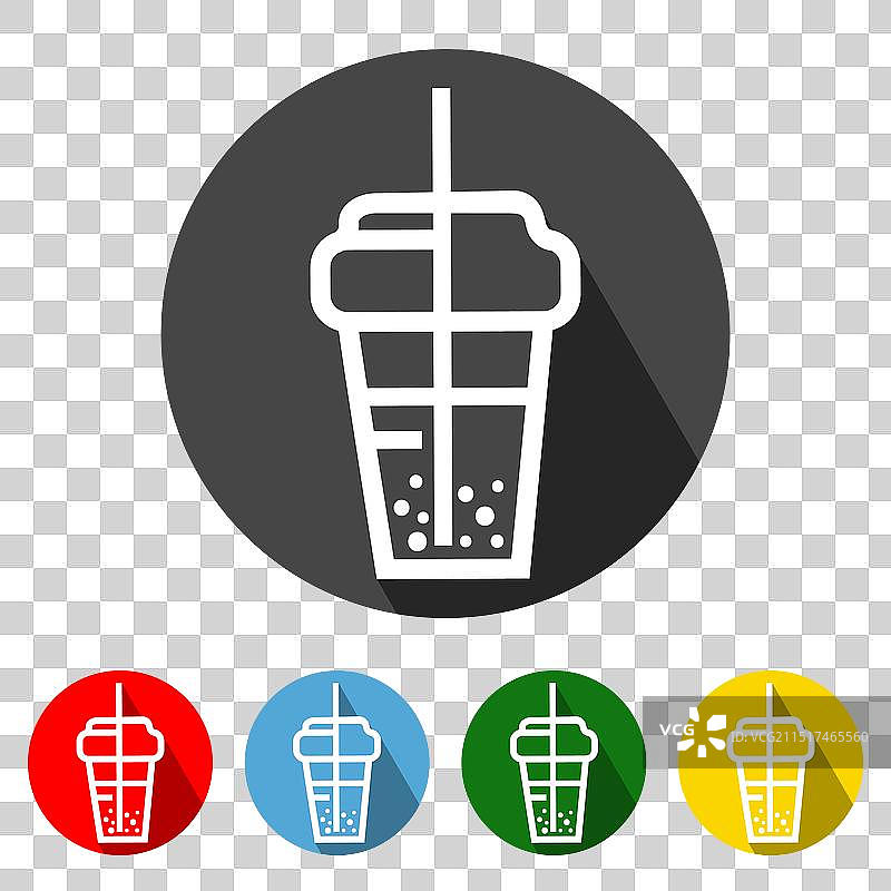 扁平风格的泡泡奶茶长阴影图标图片素材