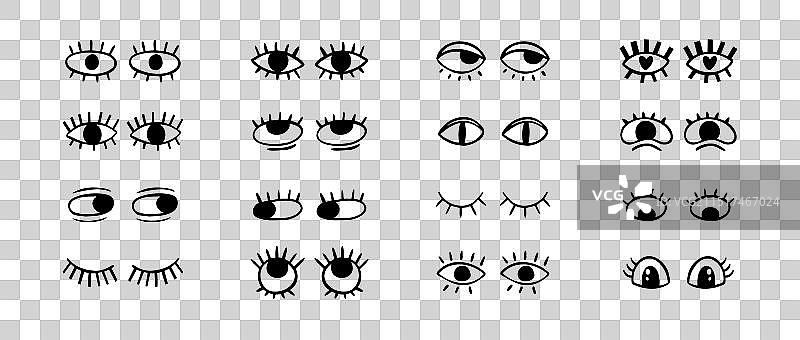 疯狂的涂鸦黑眼睛创意组合图片素材