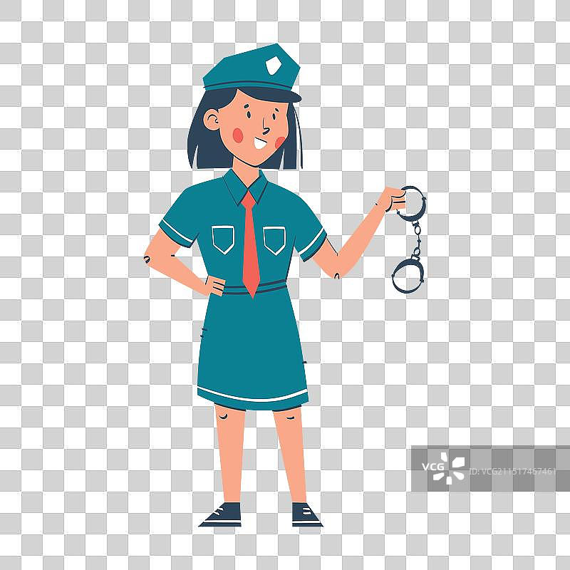 手持手铐的年轻女警微笑图片素材