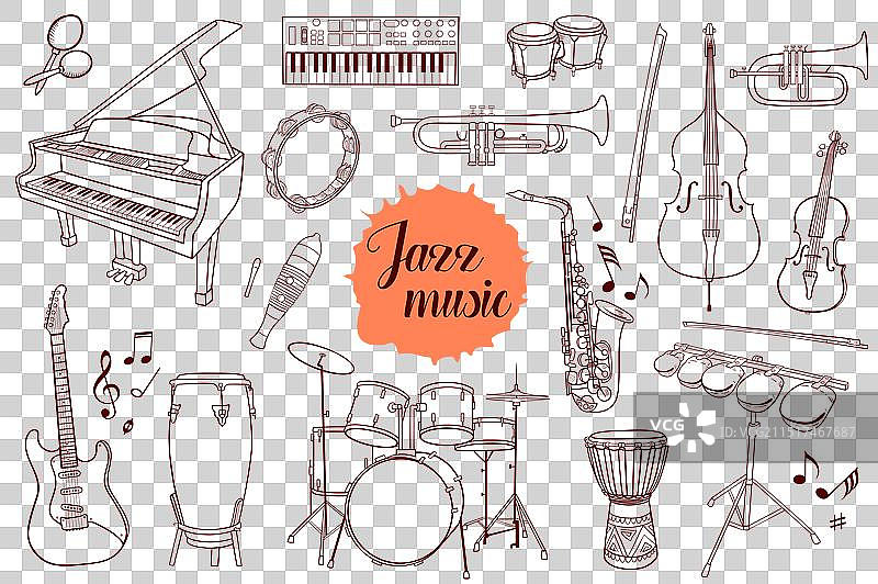 手绘爵士乐器图片素材