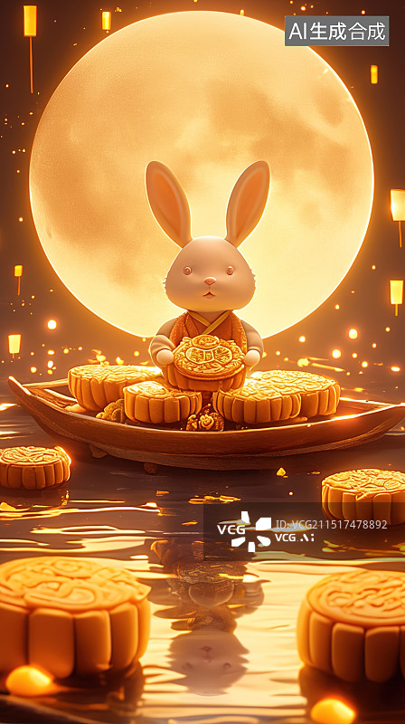 【AI数字艺术】中秋月兔与月饼图片素材