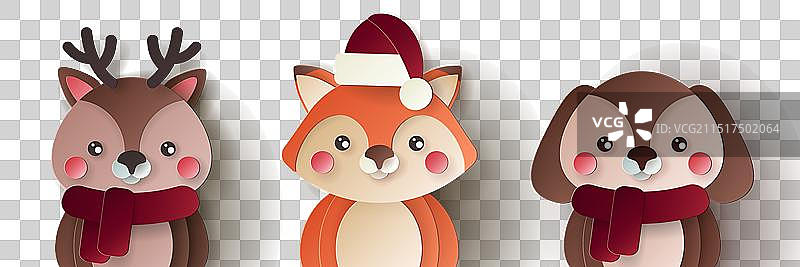 可爱的圣诞剪纸3D动物图片素材